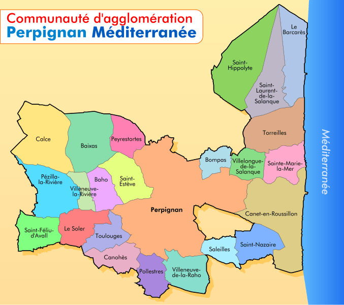 Perpignan Méditerraneé Mapa de los municipios que forman Perpignan Méditerraneé